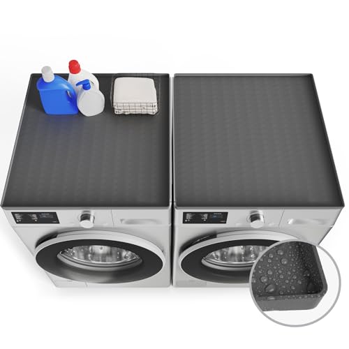 COAZEX 2 PCS Washer and Dryer Covers for the Top, 25.6''x 23.6'' Silicone Dryer Top Protector Mat Non-slip Waterproof Washing Machine Cover Protector Top Load for Laundry & Kitchen (Dark Gray)