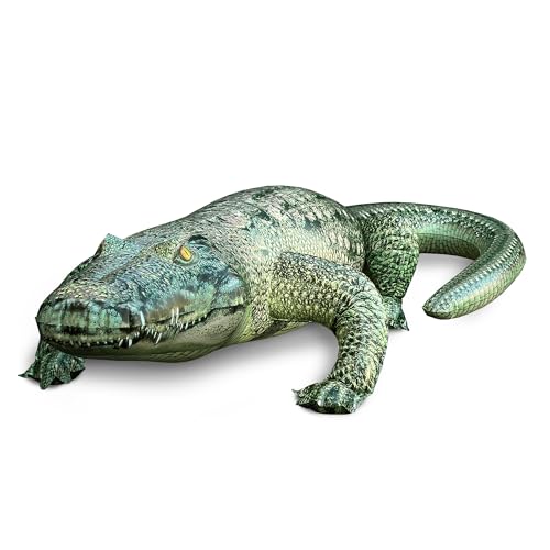 Jet Creations 49” Long Inflatable Alligator Toy, Green with Armor Imprint, Realistic Africa Animal Design, Pool, Garden Decor, Photo Prop, Wildlife Safari Theme Decoration, Bird Deterrent, 1 pc