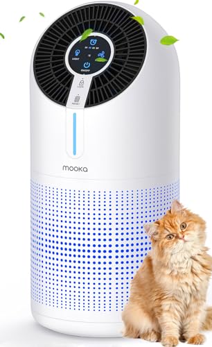 MOOKA Air Purifiers for Home Large Room up to 1095ft², H13 HEPA Filter Air Cleaner for Pets Bedroom Remove Smoke Dust Pollens Dander, Room Air Purifier with Timer Lock 4 Modes Night Light, M02