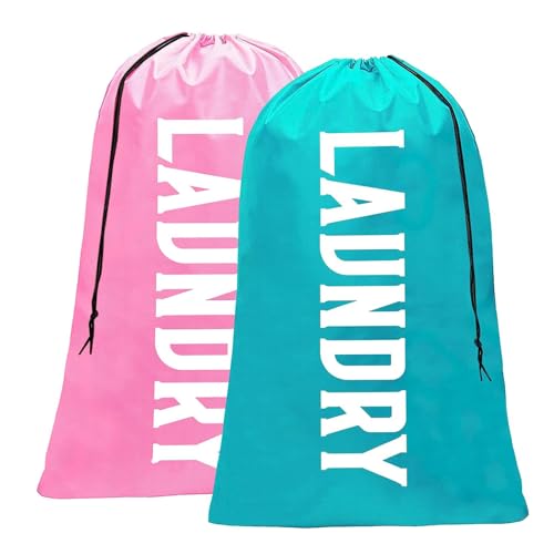 Fiodrmy 2 Pack XL Laundry Bag, Machine Washable Dirty Clothes Organizer, Large Enough to Hold 4 Loads of Laundry, Easy Fit a Laundry Basket (Pink+Blue, 24' x 36')