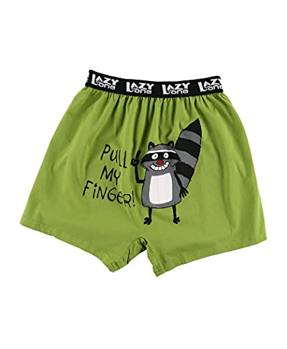 Lazy One Funny Animal Boxers, Novelty Boxer Shorts, Humorous Underwear, Gag Gifts for Men, Raccoon (Pull My Finger, MEDIUM)