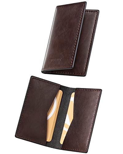 VULKIT Leather Business Card Holder 2 Sided Slim Business Name Card Organizer for Men or Women, Up to hold 20 cards(Vintage Espresso)