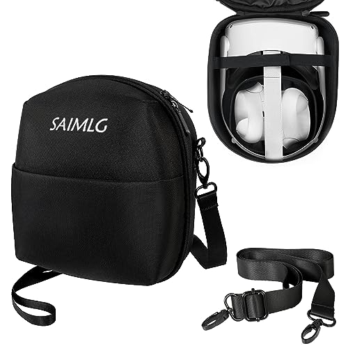 SAIMLG VR Carrying Case for Oculus Quest 2: Hard Carry Case for Head Strap with Battery & VR Gaming Accessories & Touch Controller - Backpack Design Case for Meta Quest & Apple Vision Pro