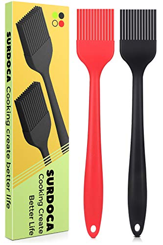 SURDOCA Silicone Pastry Basting Brush - 2Pcs 8.2 in Heat Resistant Brush for Baking Cooking Food, BPA Free Kitchen Brush for Sauce Butter Oil, Stainless Steel Core Design for Barbecue BBQ Grilling