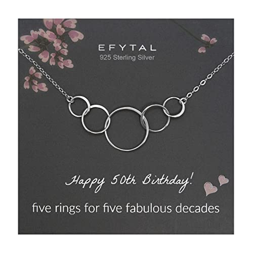 EFYTAL 50th Birthday Gift for Her, Sterling Silver 5 Circle Necklace, 50th Birthday Gifts For Women, Cool Gifts for 50 Year Old Woman, 50th Birthday Decorations, 50th Birthday Gift Ideas, Turning 50