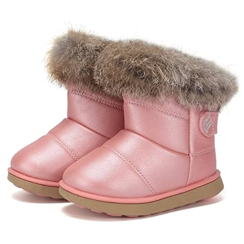 CIOR Toddler Snow Boots for Girls Boys Winter Warm Kids Button Boots Outdoor Shoes TXA-88-Pink-21