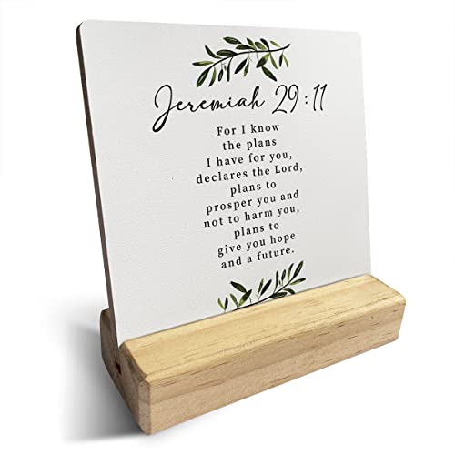 Country for I Know the Plans I Have for You Bible Verses Wooden Plaque Sign Desk Decor Rustic Motivational Jeremiah 29:11 Christian Desk Sign Decor for Home Office 4 x 4 Inches