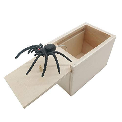 DE Spider Prank Scare Box，Wooden Surprise Box，Handmade Fun Practical Surprise Joke Boxes,Gags & Practical Joke Toys Halloween