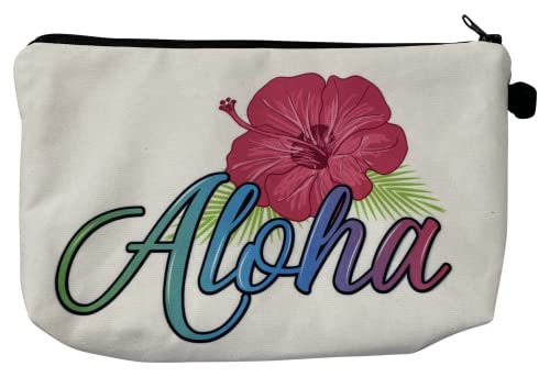 Aloha Designs ALOHA Cosmetic Bag for Women Roomy Makeup Bag Travel Splash-proof Toiletry Bag Accessories Organizer and Womans Pouch. Aloha Water-resistant Beach Bag Pouch. Plus 1 Aloha Decal Sticker