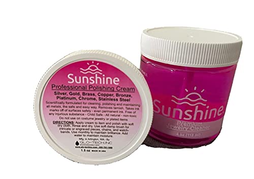 Pink Lady Sunshine Premium Jewelry Cleaner Kit with Metal Polish (4 Pieces) Safe Jewelry Cleaner Solution for Diamonds, Gold, Silver, Wedding Rings, Earrings & All Jewelry Pieces