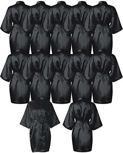 12 Pcs Kimono Robes for Women Silky Bride Bridesmaids Robe Lightweight Short Satin Robe for Wedding Bridal Birthday Party (Black)