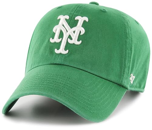 '47 MLB Kelly Green Primary Logo Clean Up Adjustable Strap Hat Cap, Adult One Size Fits All (New York Mets)