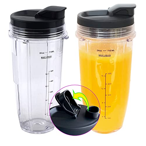 Replacement 24oz Nutri Ninja Blender Cup with Sip & Seal Lid For BL450 BL456 BL480 BL482 BL640 BL642 BL682 BN401 BN751 BN801 Foodi SS101 SS151 SS351 SS401 Ninja Blender Auto IQ Blade, 2-Pack …