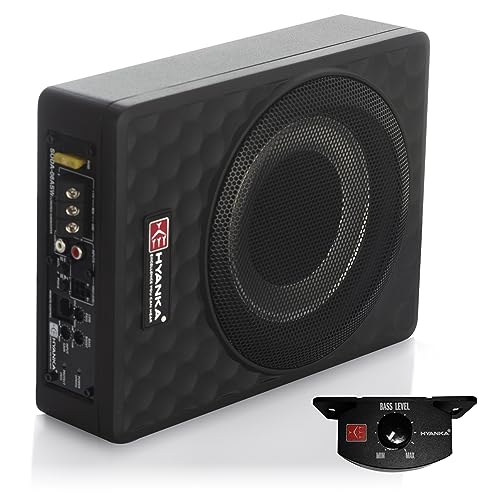 H YANKA SODA-08ASW 400W 8 Inch Compact Underseat Car Subwoofer with Built-in Amp, Slim Powered Subwoofer for Car/Truck/Jeep Audio