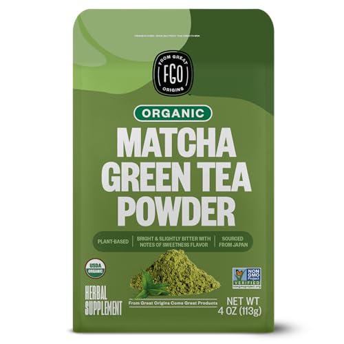 FGO Organic Matcha Green Tea Powder, Japanese Culinary Grade, Resealable Bag, 4oz, Packaging May Vary (Pack of 1)