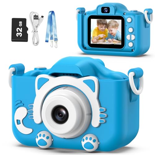 Goopow Kids Camera Toys for 3-8 Year Old Boys,Children Digital Video Camcorder Camera with Cartoon Soft Silicone Cover, Best Chritmas Birthday Festival Gift for Kids - 32G SD Card Included