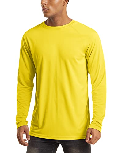 Rash Guard Men Long Sleeve Sun Protection Shirt Men Athletic T-Shirt Running Shirts UV Shirts for Men Sun T-Shirt Yellow