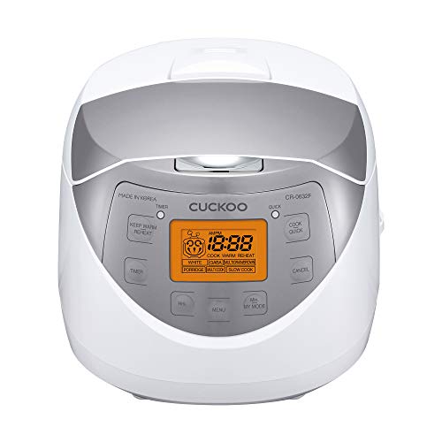 CUCKOO CR-0632F | 6-Cup (Uncooked) Micom Rice Cooker | 9 Menu Options: White Rice, Brown Rice & More, Nonstick Inner Pot, Made in Korea | White/Grey