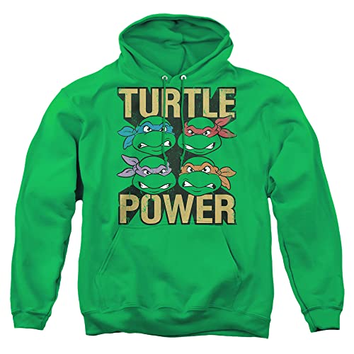 Popfunk Classic TMNT Teenage Mutant Ninja Turtles Turtle Power Unisex Adult Pull-Over Hoodie, Kelly Green, Large