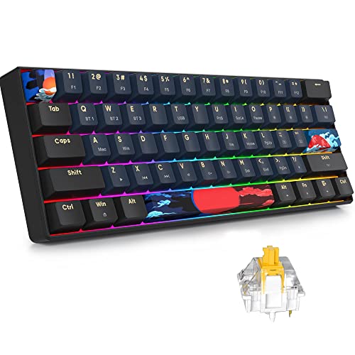 surmen GT61 60% Mechanical Gaming Keyboard 60 Percent RGB Hot-Swappable Wireless Compact Mini Keyboard Bluetooth 5.0 Keyboard Programmable/N-Key Rollover (Gateron Yellow, Blue Samurai 61)