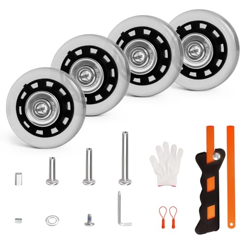 Luggage Wheels Replacement Kit 4PC Diameter 2in/50mm Thick 0.7in/18mm PU Wheels with Ball Bearing 3 Size Axles Full Set Repair Tool for Suitcase Trolley Bag Draw-bar Travel Box