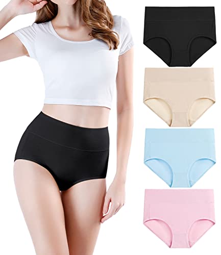 wirarpa Womens Cotton Underwear 4 Pack High Waist Briefs Light Tummy Control Ladies Comfort Stretch Panties Underpants Size XL,Multicoloured
