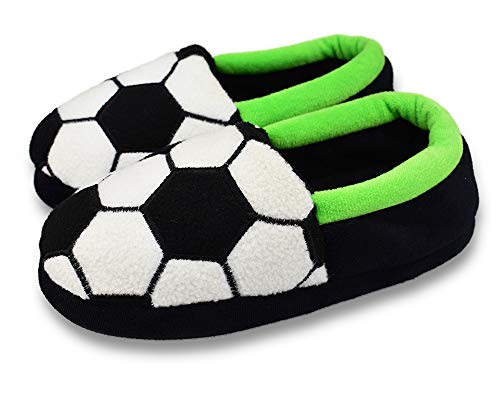 Tirzrro Big Boys' Winter Warm Soccer Slippers with Memory Foam Indoor Bedroom Slip-on Shoes Size 3-4 US Black