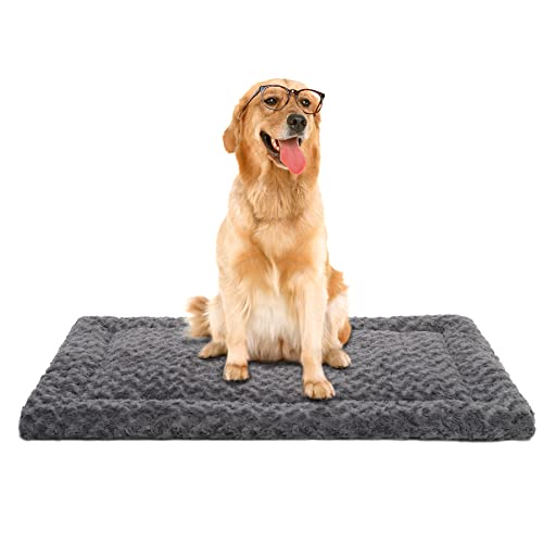 Washable Dog Bed Mat Reversible Dog Crate Pad Soft Fluffy Pet Kennel Beds Dog Sleeping Mattress for Large Jumbo Medium Small Dogs, 41 x 27 Inch, Gray