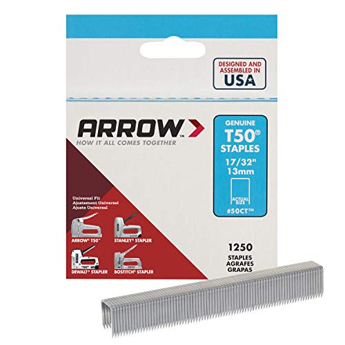 Arrow 50CT T50 Heavy Duty Staples for Staple Guns, Use for Ceiling Tile, Upholstery, Construction, Furniture, Crafts, 17/32-Inch, 1250-Pack