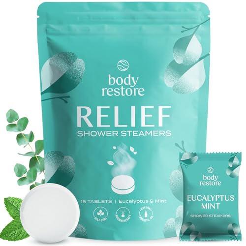 Body Restore Shower Steamers Aromatherapy 15 Pack - Mothers Day Gifts, Relaxation Birthday Gifts for Women and Men, Stress Relief and Luxury Self Care, Eucalyptus