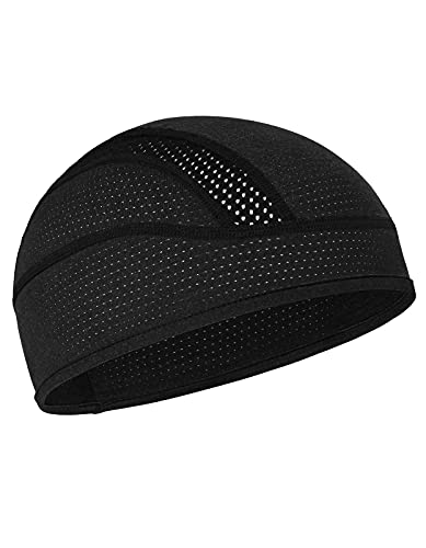 Skull Cap Helmet Liner Beanie, Cooling Mesh Cycling Running Hat for Men Women, Fits Under Helmets (Black)