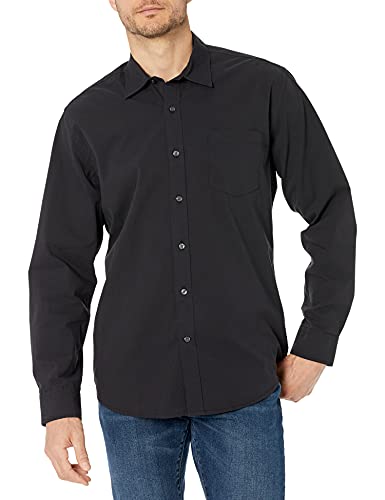 Amazon Essentials Men's Regular-Fit Long-Sleeve Casual Poplin Shirt, Washed Black, X-Large