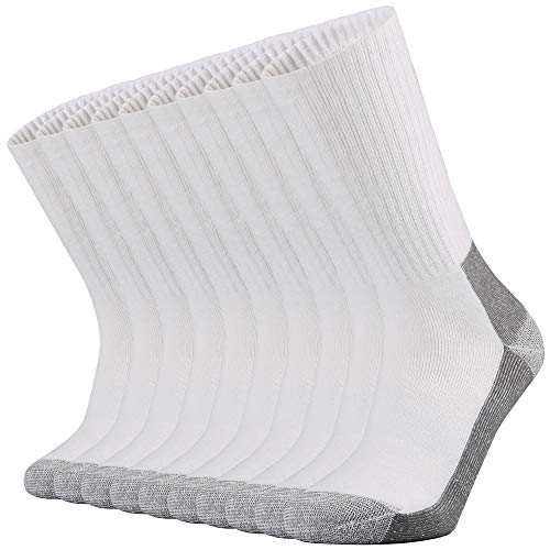 Ortis Men's Cotton Cushion Crew Socks Moisture Wicking Breathable Thick Warm Thermal for Athletic Heavy Duty Work Boot(White Grey XL)