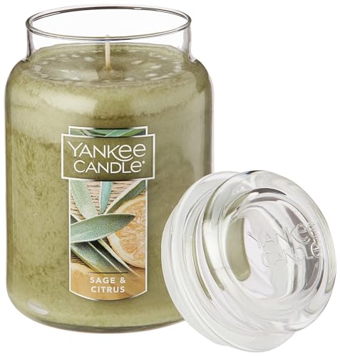 Yankee Candle Sage & Citrus Scented, Classic 22oz Large Jar Single Wick Candle, Over 110 Hours of Burn Time ,Ivory
