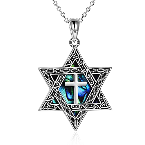 CRMAD Star of David Necklace for Women Men Sterling Silver Cross Abalone Shell Jewish Jewelry(cross)