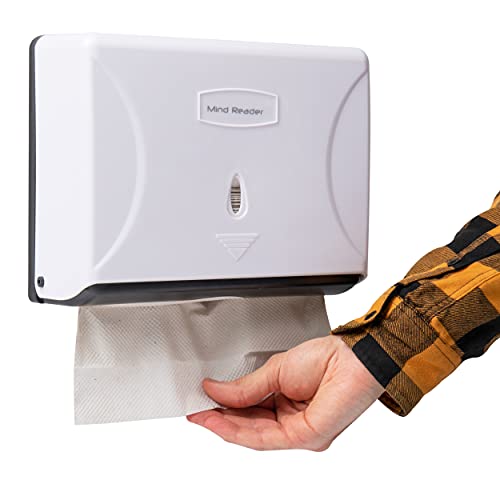 Mind Reader Paper Towel Dispenser, Tri-Fold Towel Holder, Restroom, Wall Mount, Bathroom, 10.25'L x 3.75'W x 8'H, White