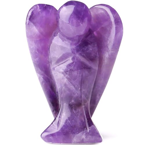 YATOJUZI 2' Amethyst Angel Decor Healing Crystals Polished Natural Stone Sculpture Statue Home Room Office Desk Decoration Guardian Hand Carved Cute Figurines Energy Reiki Gifts for Women Men