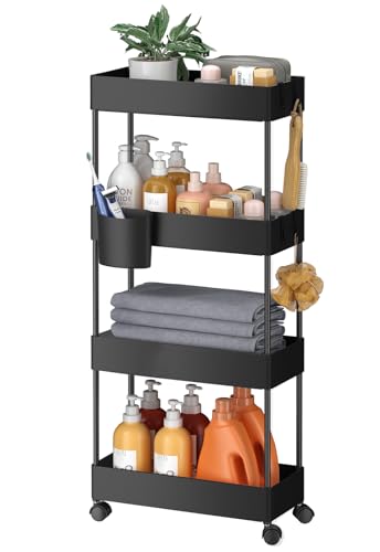 Pipishell Slim 4 Tier Rolling Utility Cart for Bathroom, Kitchen, Laundry Room and Office