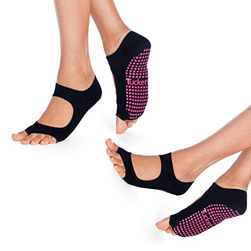 Tucketts Allegro Toeless Non-Slip Grip Socks - Anti Skid Yoga, Barre, Pilates, Home & Leisure, Pedicure - S/M - 2 pairs Black