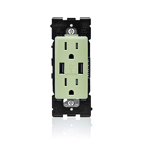 Leviton RUAA1-PS Renu USB Charger/Tamper-Resistant Duplex Outlet, 15A-125VAC, Prairie Sage