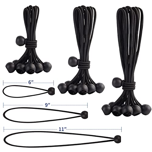 30PCS of 3 Sizes Ball Bungee Cords, 6, 9, 11 Inch Tarp Canopy Bungee Balls, Heavy Duty Tie Down Cord for Shelter, Gazebo, Camping, Tent, Cargo, Holding Wire and Hoses, Patio Umbrellas, Awning