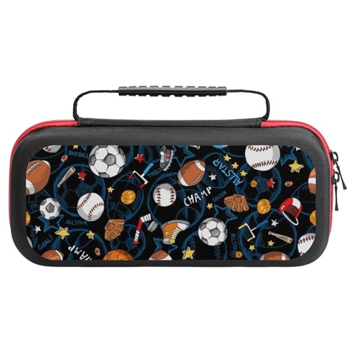 Travel Carrying Case Storage Bag Compatible with Switch Game, Cool Ice Hockey Ball Soccer Basketball Baseball Football American Sport Portable Shockproof Protective Cover Bag with 20 Game Cartridges