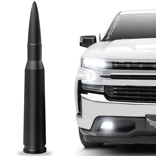 EcoAuto Badass 50 Cal Bullet Antenna Replacement Fits All Chevy & GMC Truck Model Years - Car Antenna Replacement - Military Grade Aluminum - Anti Chip & Anti Theft Design (Matte Black)