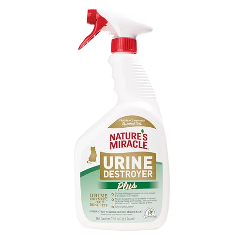 Nature's Miracle Urine Destroyer Plus for Cats, Enzymatic Formula for Severe Cat Urine Stains, 32 oz