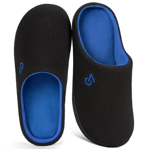 VeraCosy Men's Two-Tone Memory Foam House Slippers w/Indoor Outdoor Durable Rubber Sole Blue,11-12 US