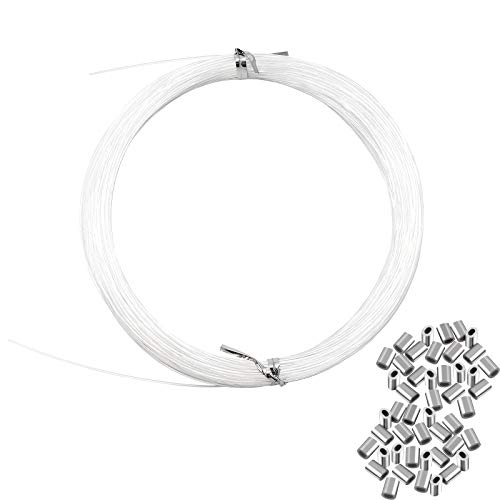 Invisible Hanging Wire Supports Up to 60lbs,98Feet(30M) Clear Picture Wire with 40Pcs Aluminum Crimping Sleeves,Strong Nylon Wire for Hanging Picture Frame,String Light,Christmas Decor