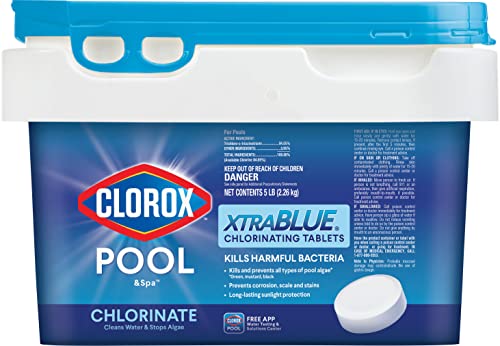 Clorox Pool&Spa XtraBlue 3” Swimming Pool Chlorinating Tablets, Kills Bacteria & Stops Algae (5 LB)