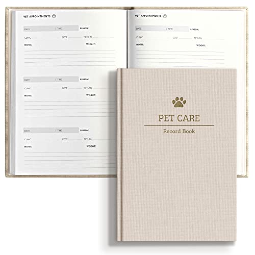 Pet Care Record Book: The Ultimate Health & Medical Hardcover Log Book |Track Vaccination, Vet Visits, Medication, Medical Exams, Expenses, Puppy Shots, Pet Info & More| Minimalist Linen Cover Journal
