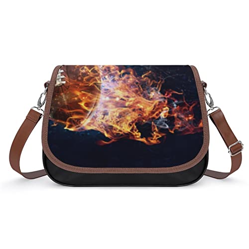Leather Crossbody Bags for Women Designer Shoulder Messenger Bags with Printed Flap Rugby Fire