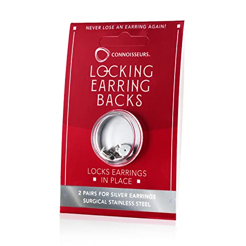 CONNOISSEURS Silver Locking Earring Backs for Studs, Hypoallergenic (2 Pairs)